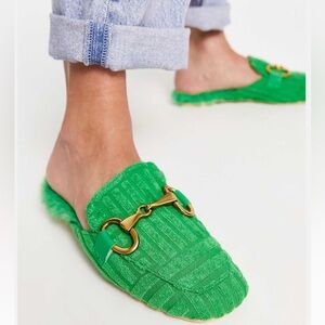 Faux fur loafer mules